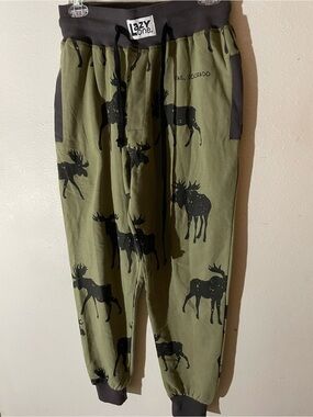 Lazy One Olive Green Joggers with Black Moose Motif